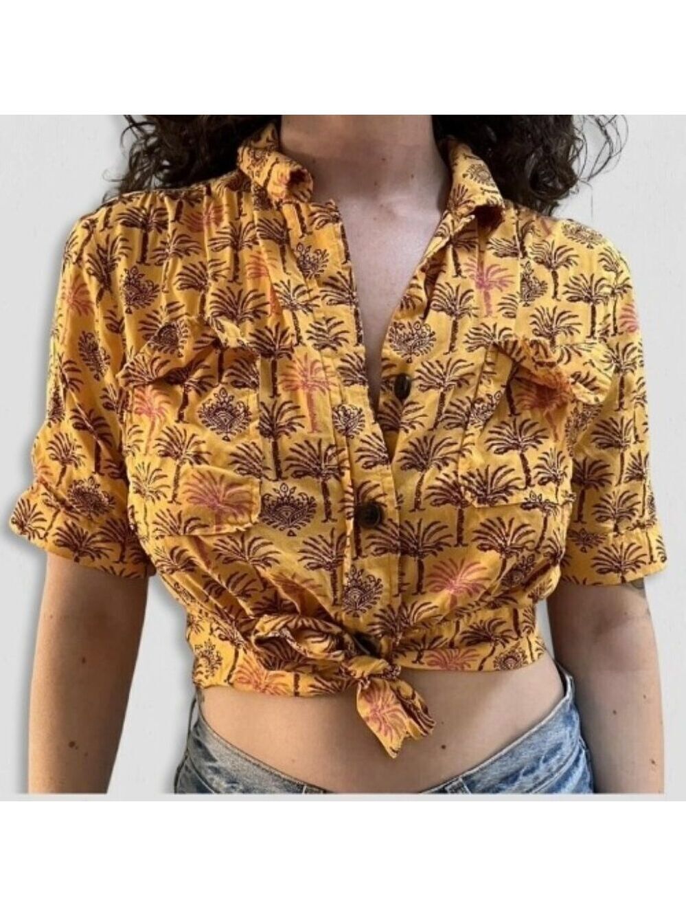 Urban Outfitters crop top tropical palm boho festival whimsy fairy coconutgirl S